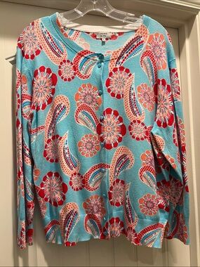 Bright Aqua Floral Paisley Button-Front Cardigan
